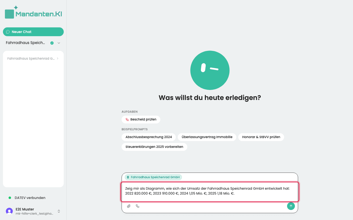 Eingabefeld des Chats mit dem markierten Satz „Zeig mir als Diagramm …“