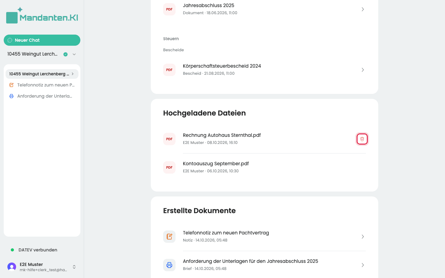 Zeile der Datei „Rechnung Autohaus Sternthal.pdf“ mit dem markierten Papierkorb am Ende